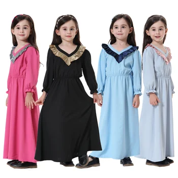 Новое весенне-осеннее повседневное платье с длинным рукавом и V-образным вырезом, однотонная детская одежда, модные детские платья для девочек