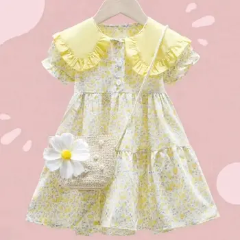 Новое летнее детское платье для девочек, платья с цветочным принтом для девочек, модная детская одежда принцессы для маленьких девочек 2023, повседневное платье Q379