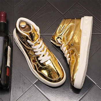 Новое поступление, Кожаные Мужские кроссовки, золотая повседневная обувь в стиле хип-хоп, обувь в стиле панк, увеличивающая рост, Zapatillas Hombre