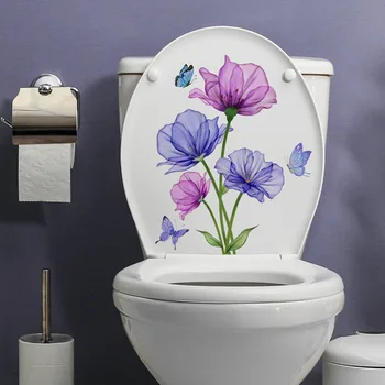 Новые акварельные наклейки на стену с цветочными бабочками для туалета, украшения ванной комнаты, наклейки на стену