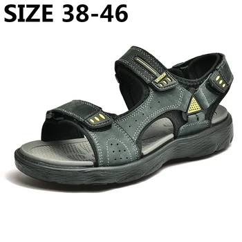 Новые классические кожаные мужские сандалии, летняя повседневная обувь, мужская уличная пляжная обувь, римские летние мужские водонепроницаемые туфли, Размер 38-46