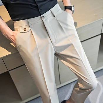 Новые мужские модельные брюки Весенние мужские однотонные модельные брюки с высокой талией, официальные брюки для мужчин, высококачественные облегающие деловые повседневные брюки