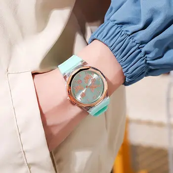 Новые часы с резиновым ремешком в простом стиле, модные кварцевые наручные часы, повседневные изысканные кварцевые часы, женские часы