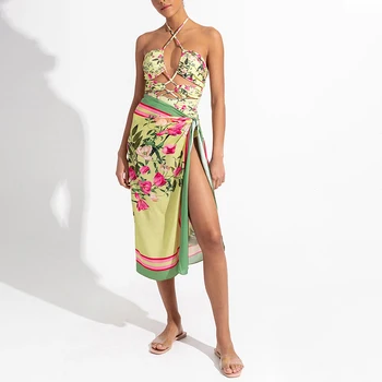 Новый купальник 2023 года, женский модный пляжный комплект бикини с цветочным принтом, дизайнерский купальник класса люкс