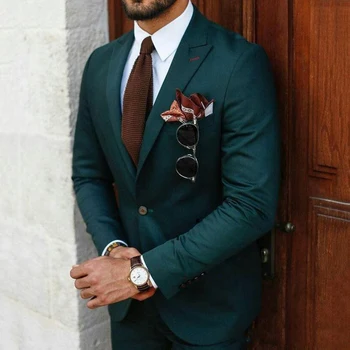 Новый Модный Зеленый деловой мужской костюм из 2 предметов: Свадебный смокинг жениха, Настраиваемые наряды жениха (куртка + брюки), Костюм Homme