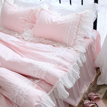 Новый романтический комплект постельных принадлежностей в стиле королевы Франции, набор пододеяльников для пуховых одеял, розовый элегантный хлопковый домашний комплект постельных принадлежностей с кружевными оборками, дизайнерские постельные принадлежности