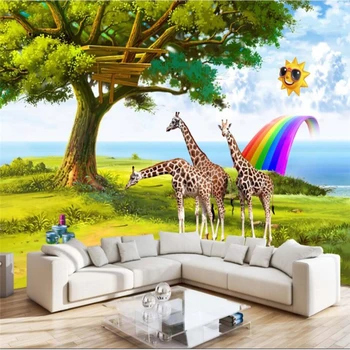 обои wellyu на заказ 3d детская комната жираф солнце радуга фон спальня фон обои