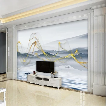 обои на заказ beibehang fashion stone в новом китайском стиле абстрактный пейзаж лодка настенное украшение фоновые обои для спальни
