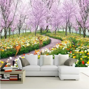 обои на заказ beibehang, высококачественное романтическое вишневое дерево, гостиная, диван, телевизор, спальня, натуральный цветочный фон, украшение стен