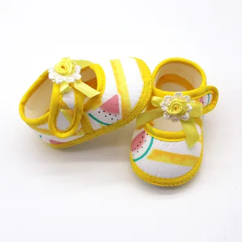 Обувь для новорожденных девочек, обувь на мягкой подошве с принтом арбуза, модная повседневная хлопковая мягкая обувь в полоску для вечеринок