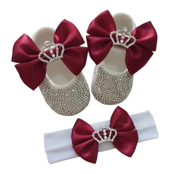 Обувь принцессы Повязка на голову с короной, первые ходунки, реквизит для детской фотосъемки, детская обувь для ходьбы, мягкая подошва