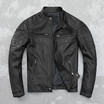 Одежда из натуральной кожи, мужская мотоциклетная куртка из овчины, тонкая сетчатая весенне-осенняя тонкая куртка, пальто из чистой кожи с воротником-стойкой