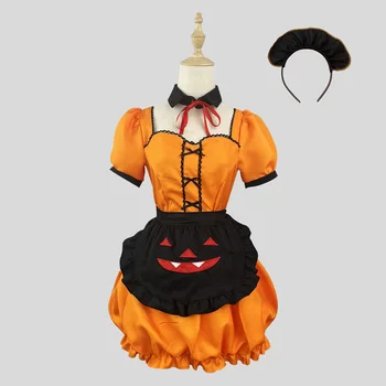 Оранжевая милая тыква, костюм горничной в стиле Лолиты, косплей, Ведьма, вампир, платье горничной, костюм для горничной, костюмы для вечеринки в честь Хэллоуина, S -5XL