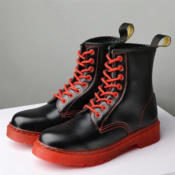 Оригинальные весенне-осенние Женские ботильоны из спилка, черные женские красные ботинки на шнуровке, Мужские мотоциклетные ботинки в стиле панк, унисекс, пара студентов