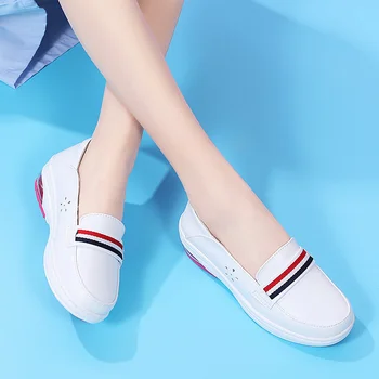 Осенью и зимой 2022 года Новые мокасины на воздушной подушке, женская дышащая обувь на мягкой подошве, модные универсальные белые туфли 41
