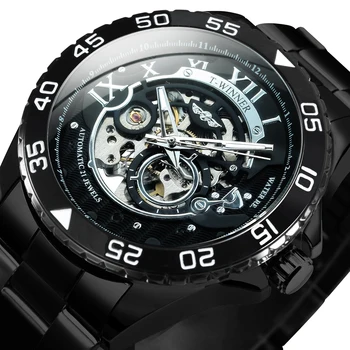 Официальные мужские автоматические часы WINNER со скелетным циферблатом, золотые часы для мужчин, ремешок из нержавеющей стали, модные механические наручные часы