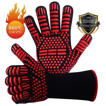Пара огнеупорных перчаток 800 для БАРБЕКЮ, термостойкие перчатки для барбекю, Арамидные Водонепроницаемые перчатки для микроволновой печи, защищающие от порезов