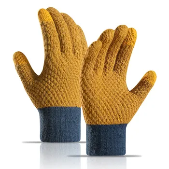 Перчатки-варежки Зимние Женские, Сохраняющие тепло, Вязаные перчатки с сенсорным экраном, Эластичные Манжеты, Мягкие Перчатки на весь палец, варежки