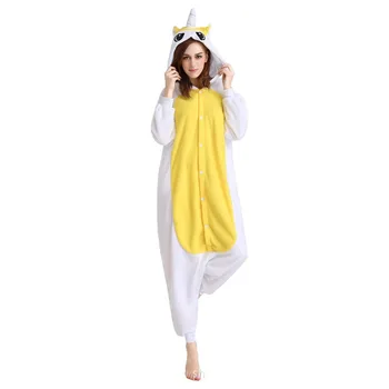 Пижама с желтым единорогом, фланелевая пижама, пижамные комплекты для теплой зимней ночи, костюм для косплея животных