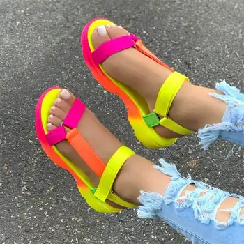 Пляжная обувь, женские сандалии, Новинка 2023 года, летняя женская нескользящая повседневная разноцветная обувь, модные однотонные сандалии с открытым носком, удобные
