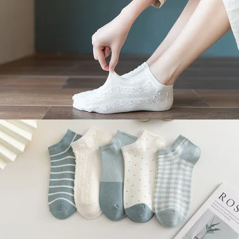 Повседневные дышащие женские короткие носки, Японские модные полосатые носки до щиколоток для школьниц, Хлопковые тонкие носки-лодочки Harajuku с глубоким вырезом