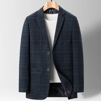 Повседневный мужской пиджак с зубчатым лацканом, свадебный клетчатый блейзер для выпускного вечера, цельное мужское модное пальто на заказ 2023 г.