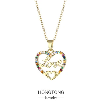Подарок-украшение на День матери HONGTONG, выдолбленное любовное письмо, ожерелье с любовью, Модный красочный кулон из нержавеющей стали с цирконием