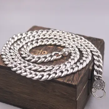 Подлинное мужское ожерелье из стерлингового серебра 925 пробы с 9-миллиметровой звеньевой цепочкой 25,6 дюйма