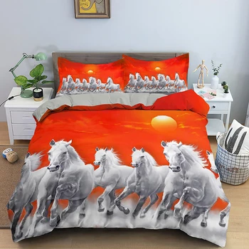 Пододеяльник с рисунком лошади, стеганое одеяло с мультяшным принтом, комплект постельного белья двойного размера King Queen Size с наволочкой для домашнего текстиля для спальни