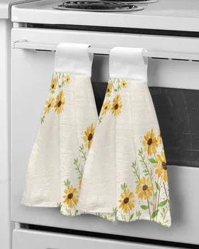 Полотенце для рук с желтыми цветами маргаритки для кухни, впитывающая ткань для мытья посуды, полотенце для ванной из микрофибры, Подвесное полотенце для ванной комнаты