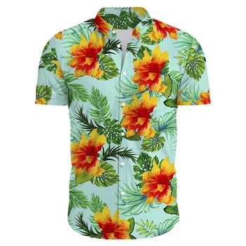 Праздничная Карнавальная Гавайская рубашка с коротким рукавом, мужская Летняя мужская Гавайская рубашка, повседневная пляжная рубашка Aloha с принтом тропических растений, мужская