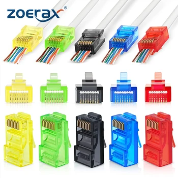 Проходные разъемы ZoeRax RJ45 Cat6 разных цветов EZ для Обжима модульного штекера для сплошного или многожильного сетевого кабеля UTP