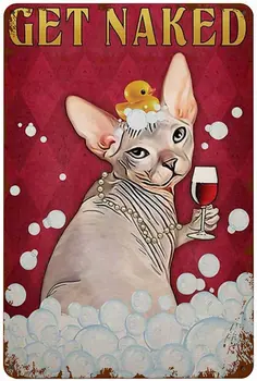 Ретро Металлическая Жестяная вывеска Сфинкс Кошка и любители вина раздеваются Винтажный плакат Настенный Художественный принт Домашний Декор для гостиной и ванной комнаты