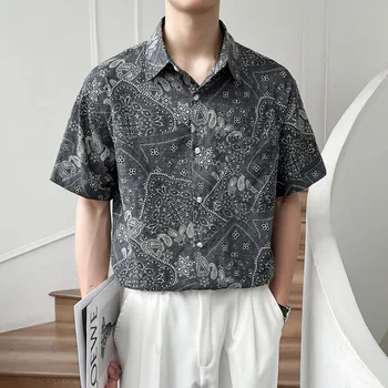 Ретро Хлопковая сорочка с принтом цветов Кешью Homme, Летняя Дышащая Мужская рубашка с цветочным рисунком с короткими рукавами, уличная одежда, Большие размеры 3XL-M