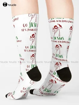Рождественские носки Go Jesus Its Your Birthday, Мужские спортивные носки, уличная одежда в стиле харадзюку, красочные носки с героями мультфильмов, Новинка моды