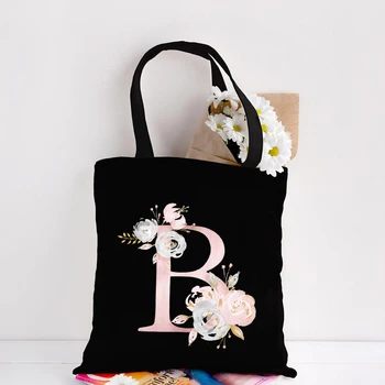 Розовый Английский цветок, инициалы, буквенный принт, подарок для друзей, модные сумки через плечо, сумка для покупок, сумка для покупок большой емкости, сумки-тотализаторы