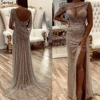 Роскошные вечерние платья без рукавов с шампанским в Дубае 2023, с бриллиантовым блеском, без спинки, сексуальные вечерние платья Serene Hill LA70301