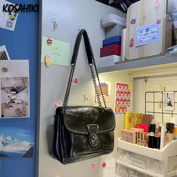 Роскошные Дизайнерские Офисные женские сумки Y2k с эстетичной цепочкой, универсальная Элегантная Однотонная сумка через плечо, Корейские женские Винтажные сумки через плечо
