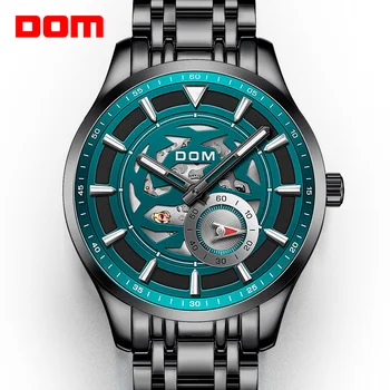 Роскошные механические часы DOM, мужские спортивные часы, ремешок из нержавеющей стали, синие Модные часы, мужские водонепроницаемые M-1308