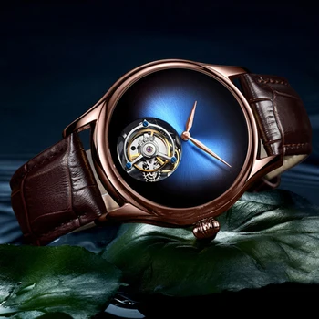 Роскошные мужские часы бренда AESOP с турбийоном, механические водонепроницаемые часы с циферблатом в виде леопардового глаза, Кожаная коробка, Бесплатная Доставка
