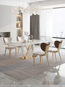 Роскошный обеденный стол из шифера, высококачественная прямоугольная мраморная домашняя небольшая квартира, современный минималистичный яркий рисовый стол и стул co.