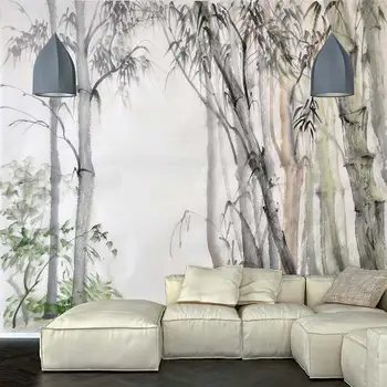 Ручная роспись черно-белыми чернилами бамбуковой 3D гостиной спальни на заказ самоклеящиеся обои mural