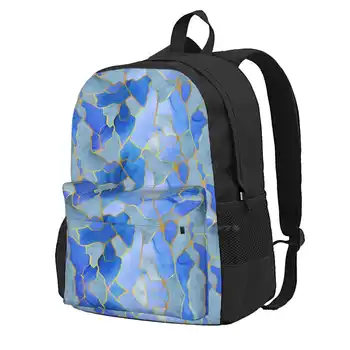 Рюкзак с бесшовным рисунком Кинцуги синего океана для школьного ноутбука, дорожная сумка, мозаика Кинцуги, синий Золотой бесшовный узор