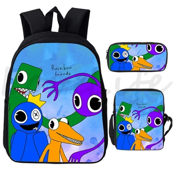Рюкзаки Rainbow Friends Для студентов, мальчиков и девочек, Школьная сумка из мультфильма Аниме, 3 шт./компл. Детский рюкзак, Школьная сумка через плечо, пенал