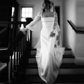 Свадебное платье Molisa с квадратным вырезом, атласные платья невесты с пышными рукавами-русалочками для женщин 2023, бесплатная доставка, Деревенское свадебное платье