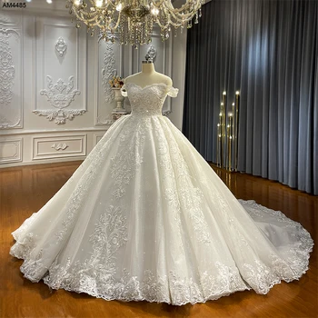Свадебное платье с кружевной аппликацией NS4485 с открытыми плечами
