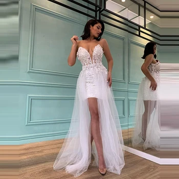 Сексуальное свадебное платье-футляр с глубоким V-образным вырезом и 3D цветочным рисунком, Очаровательные кружевные аппликации без рукавов, свадебные платья из тюля длиной до пола, сшитые на заказ