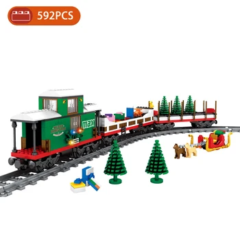 Серия Рождественских железнодорожных путей DIY MOC City, строительные блоки, модель железнодорожного транспорта, Кирпичи, Игрушки, Brinquedos для детских подарков