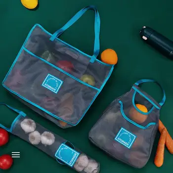 Сетчатая сумка для хранения фруктов, Дизайн ручек, Дышащая сумка для хранения полиэстера, Контейнер для овощей большой емкости, Товары для дома