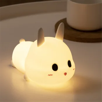 Силиконовые светодиодные ночники с кроликом, милая лампа с регулируемой яркостью, USB-перезаряжаемые детские спальные светильники, подарок для настроения для детей
